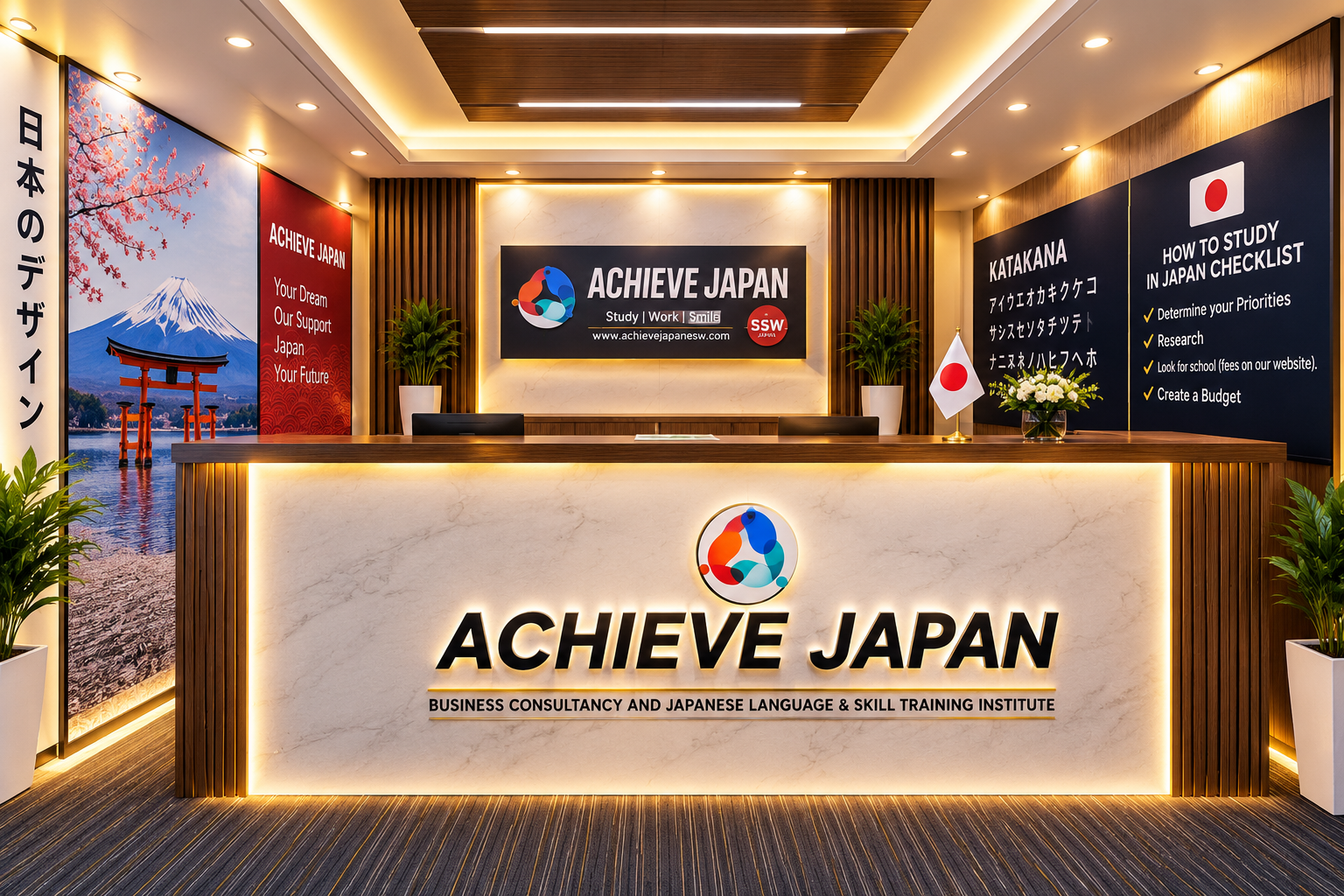 Achieve Japan institute reception — Study, Work, Smile